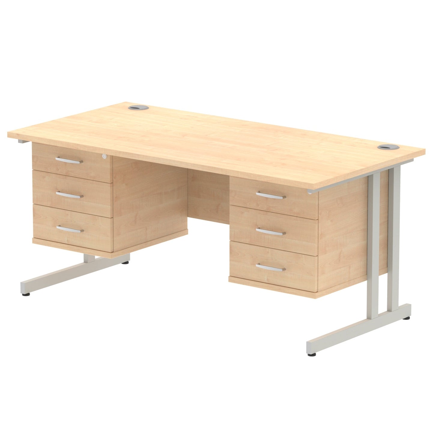 Impulse 1600mm Cantilever Straight Desk With Two Fixed Pedestal - Ergometric