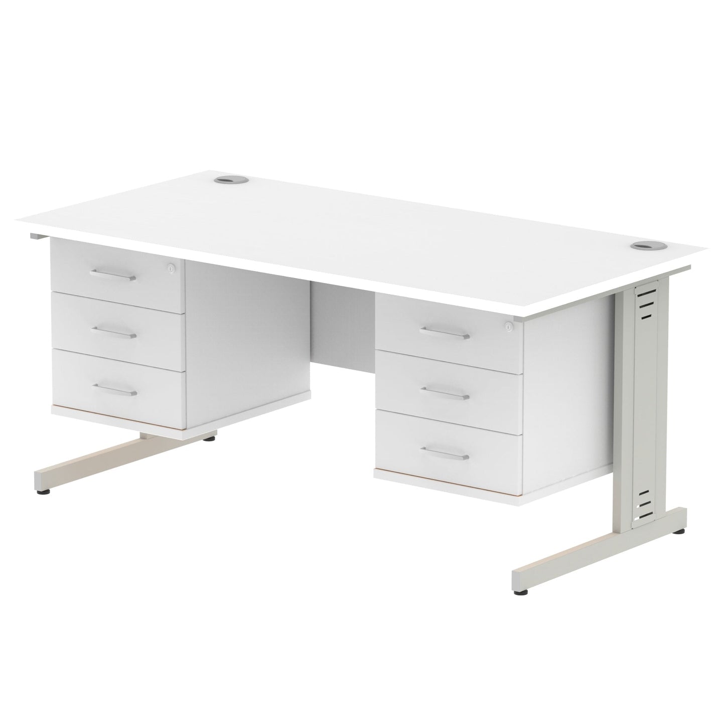 Impulse 1600mm Cable Managed Straight Desk With Two Fixed Pedestal - Ergometric