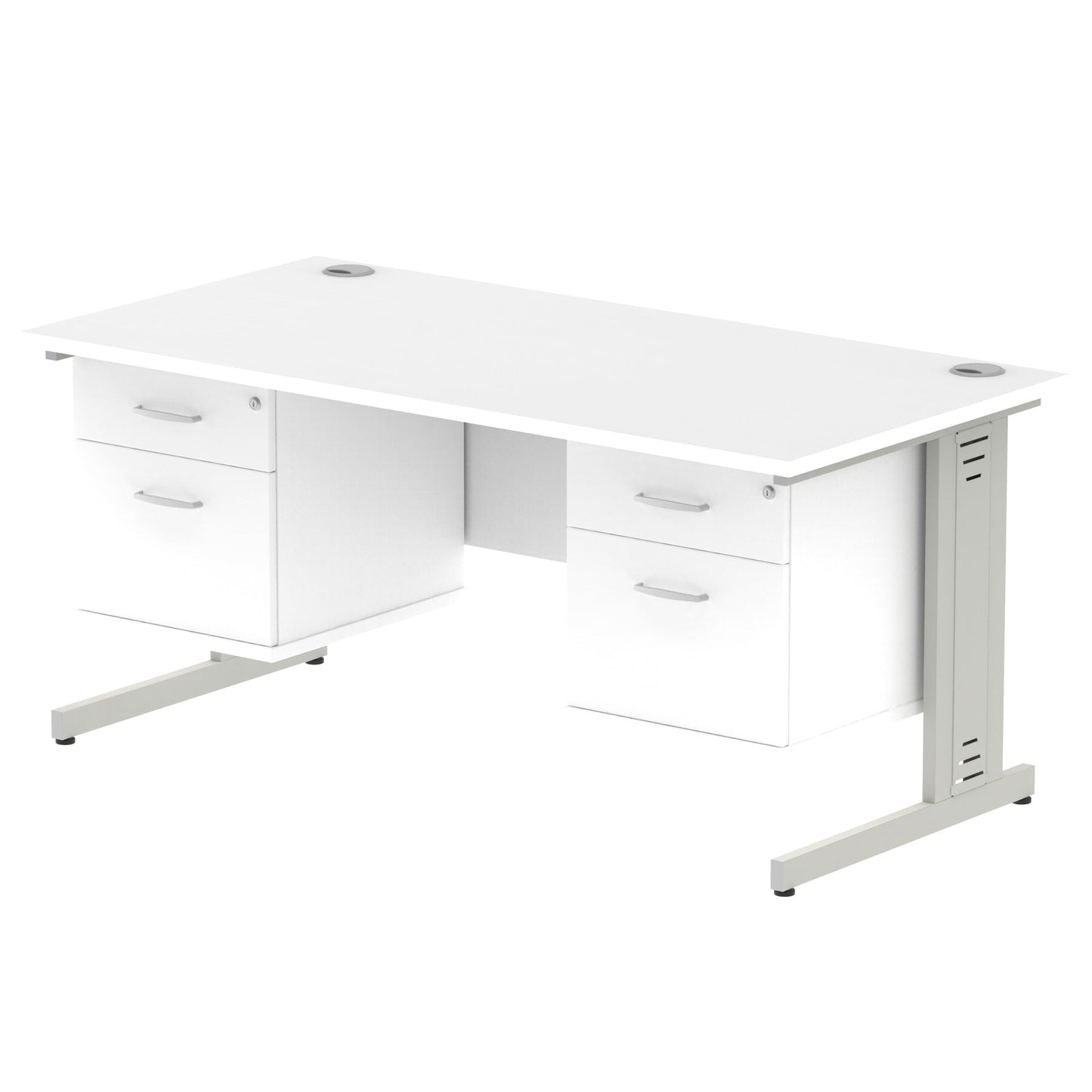 Impulse 1600mm Cable Managed Straight Desk With Two Fixed Pedestal - Ergometric