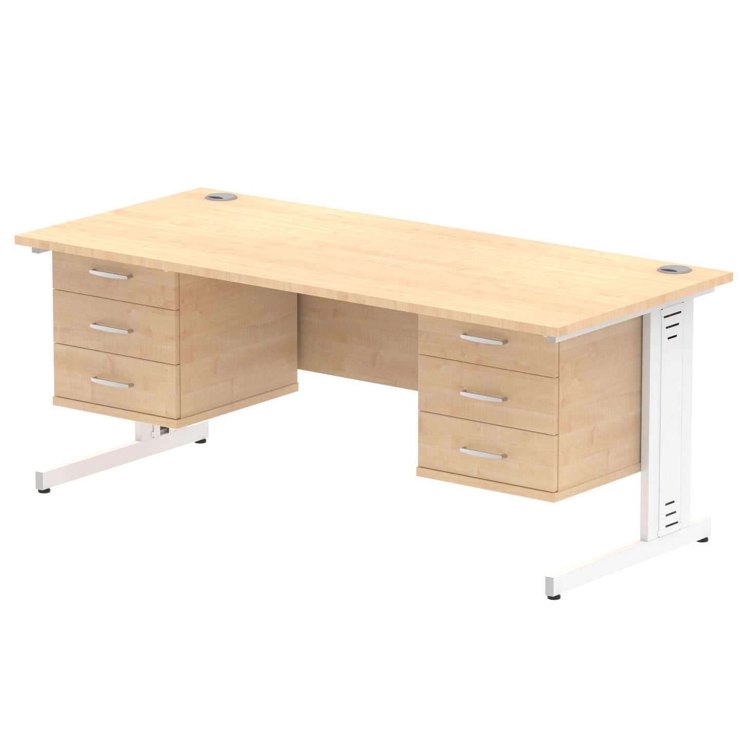 Impulse 1800mm Cable Managed Straight Desk With Two Fixed Pedestal - Ergometric