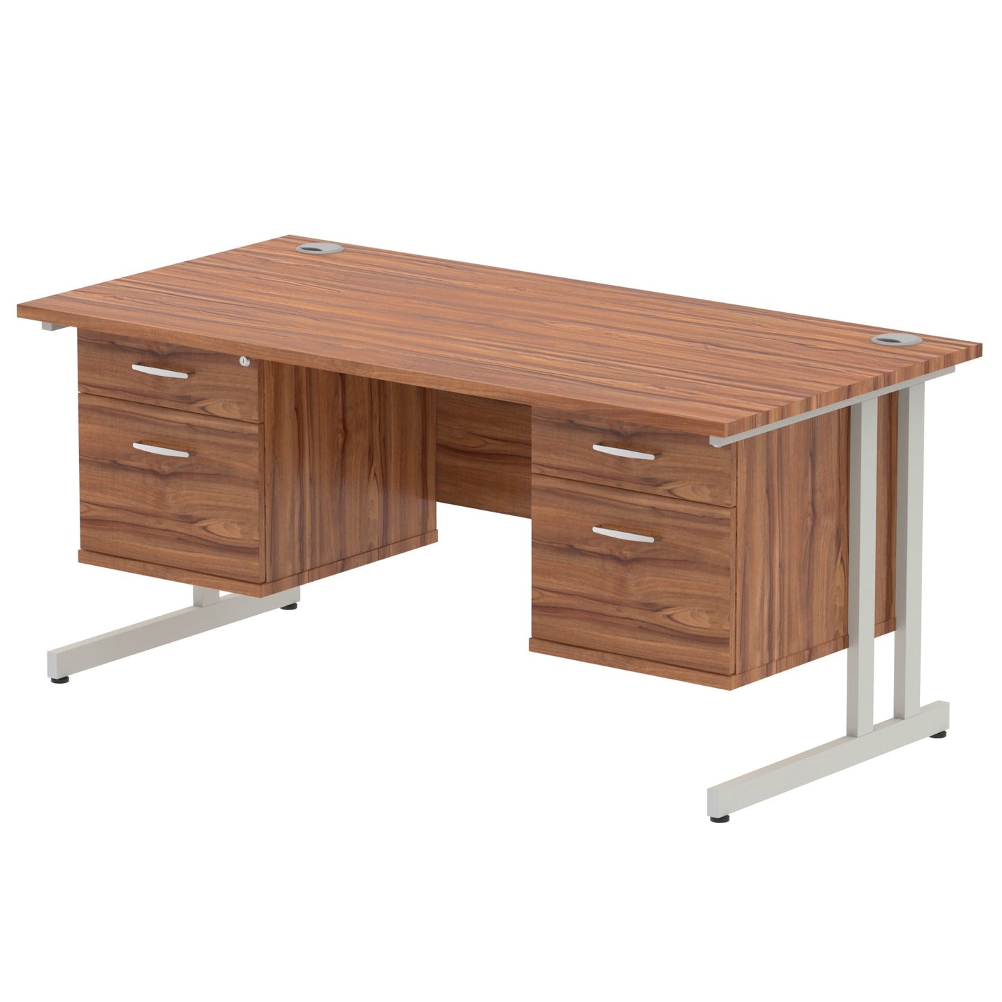 Impulse 1600mm Cantilever Straight Desk With Two Fixed Pedestal - Ergometric