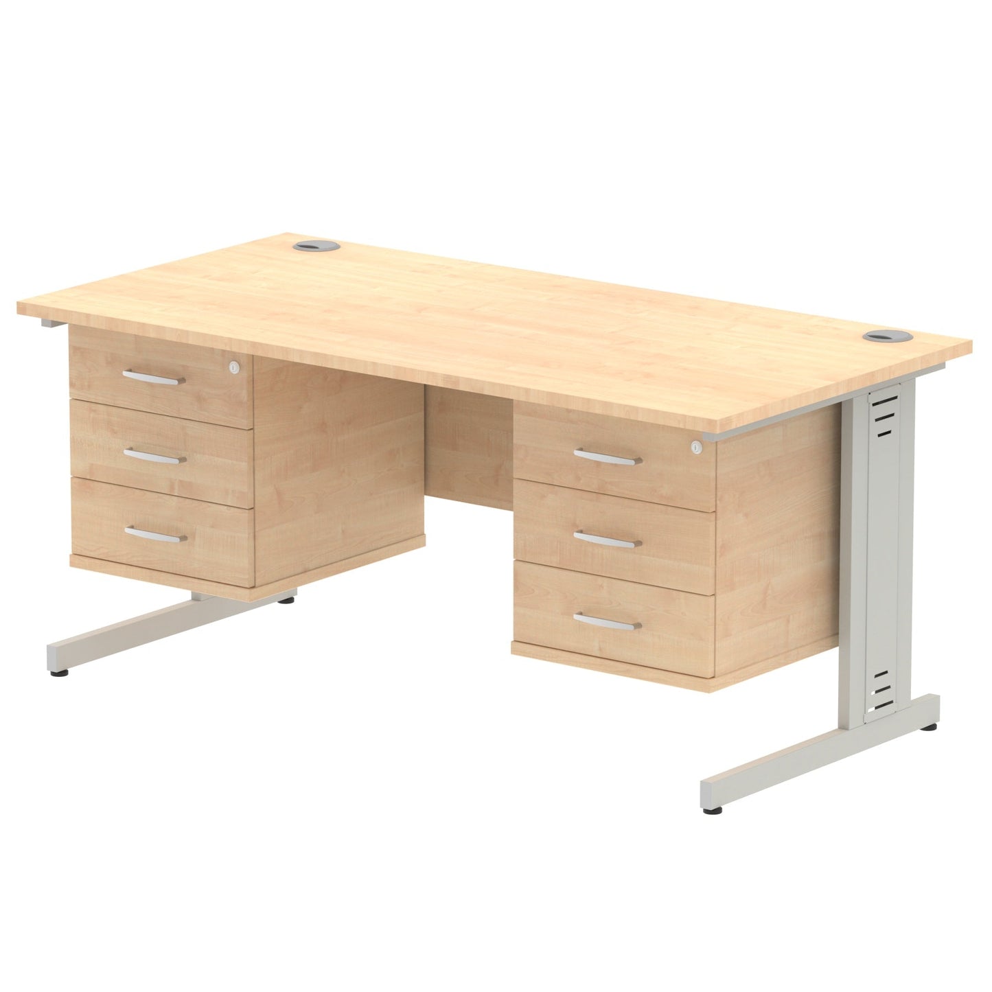 Impulse 1600mm Cable Managed Straight Desk With Two Fixed Pedestal - Ergometric