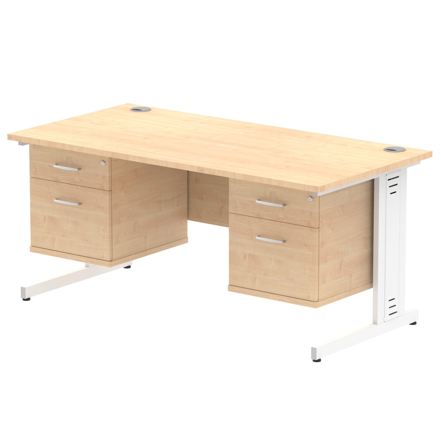 Impulse 1600mm Cable Managed Straight Desk With Two Fixed Pedestal - Ergometric