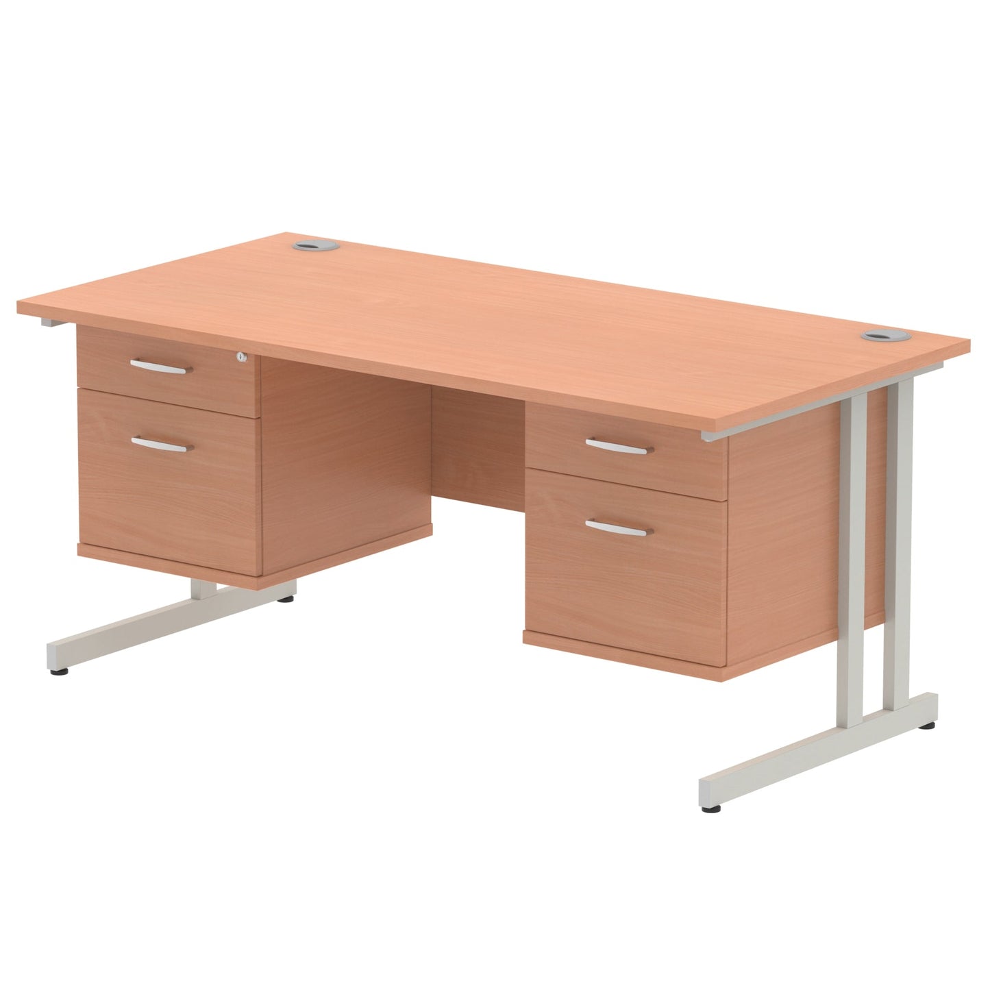 Impulse 1600mm Cantilever Straight Desk With Two Fixed Pedestal - Ergometric