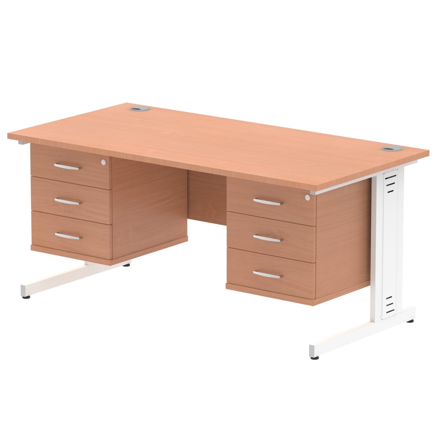 Impulse 1600mm Cable Managed Straight Desk With Two Fixed Pedestal - Ergometric