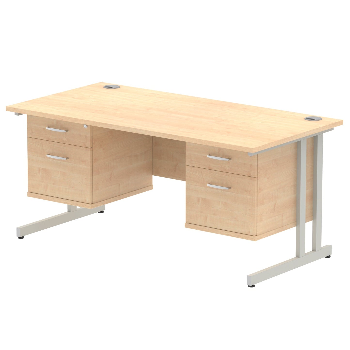 Impulse 1600mm Cantilever Straight Desk With Two Fixed Pedestal - Ergometric