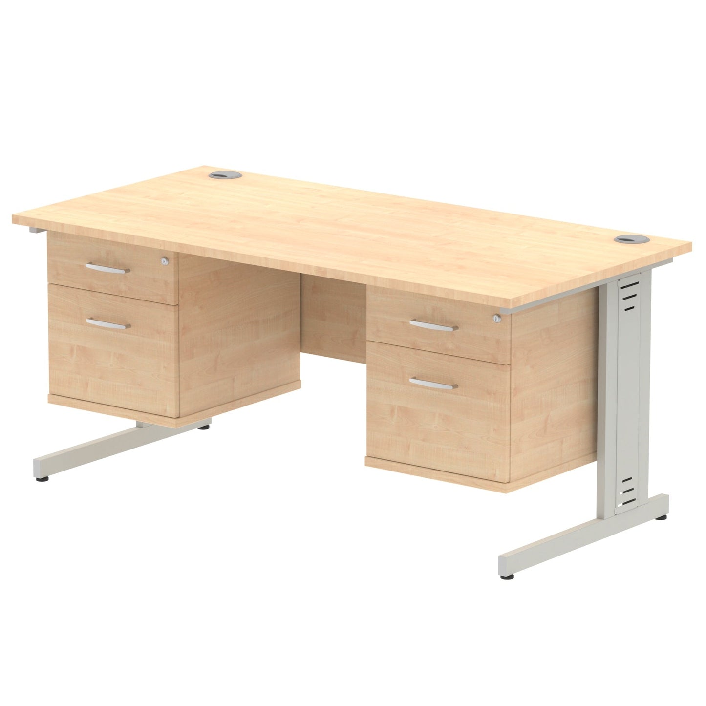 Impulse 1600mm Cable Managed Straight Desk With Two Fixed Pedestal - Ergometric