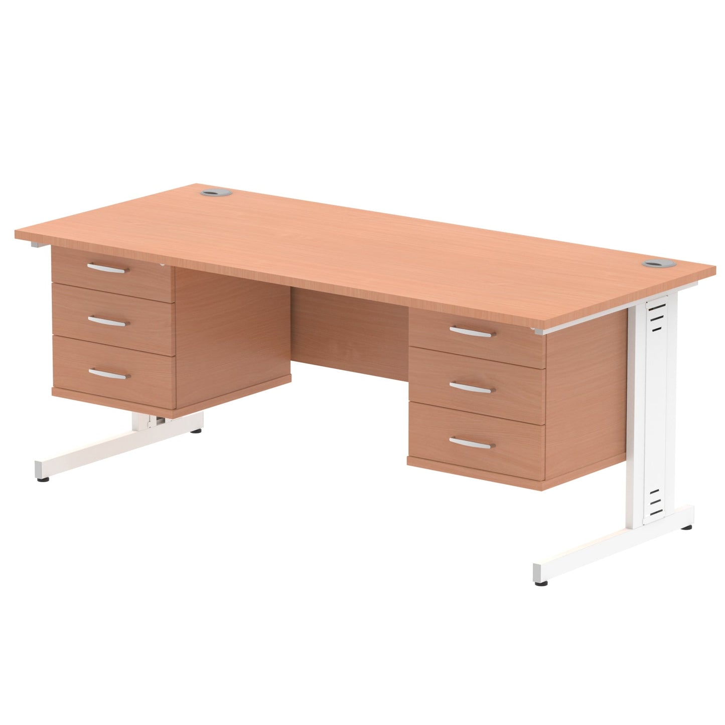 Impulse 1800mm Cable Managed Straight Desk With Two Fixed Pedestal - Ergometric