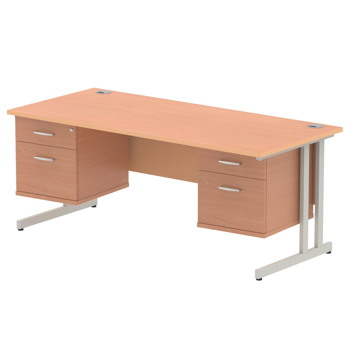 Impulse 1800mm Cantilever Straight Desk With Two Fixed Pedestal - Ergometric