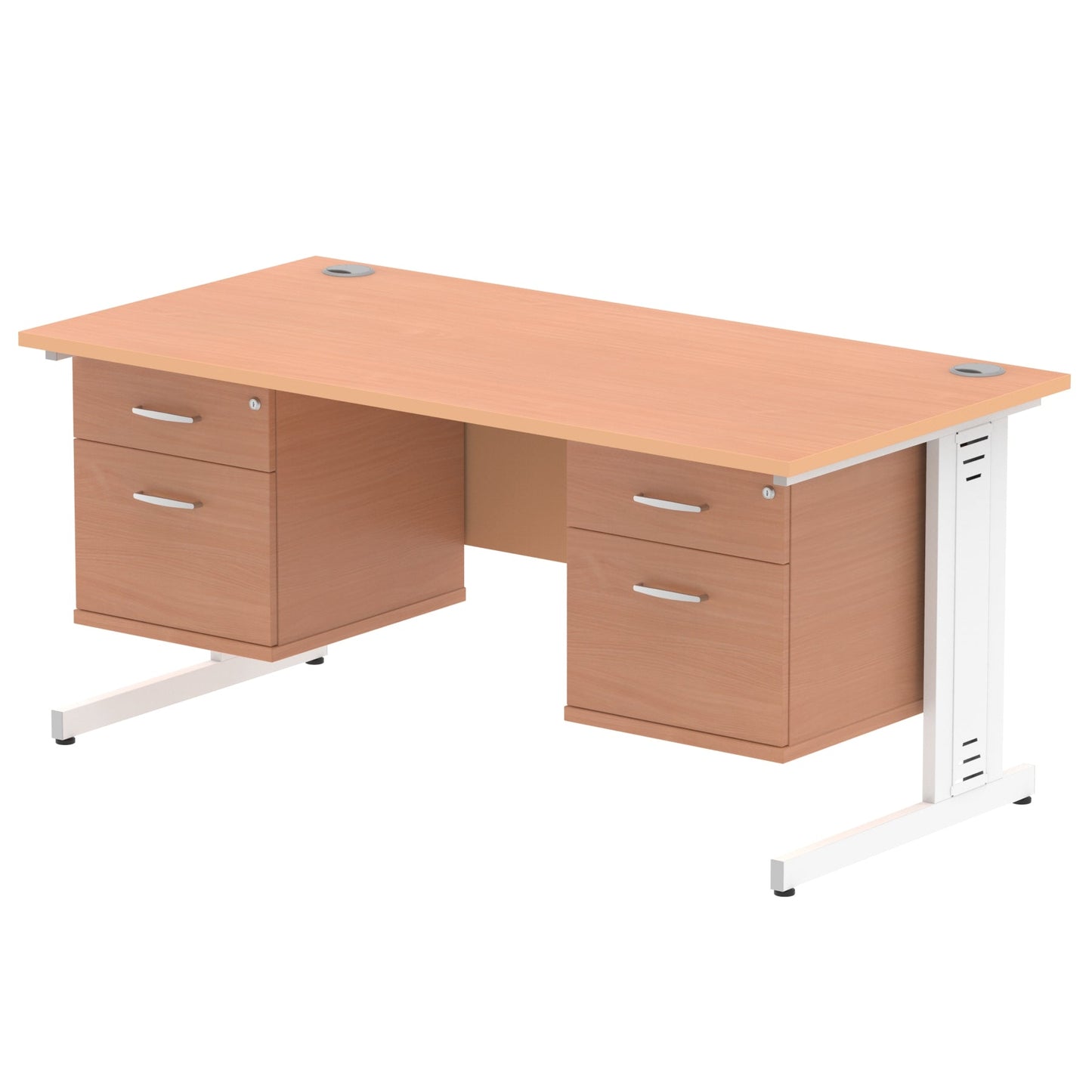 Impulse 1600mm Cable Managed Straight Desk With Two Fixed Pedestal - Ergometric