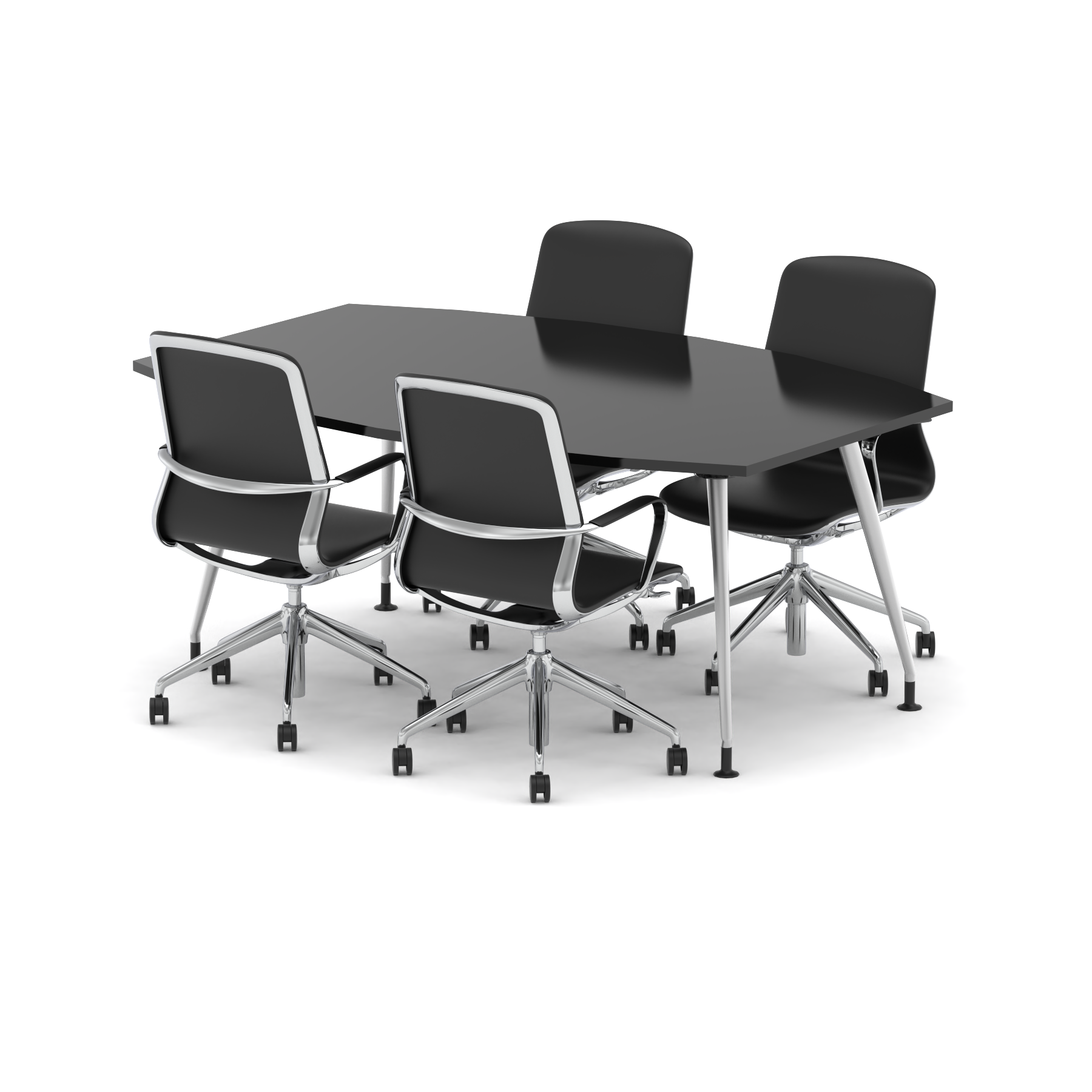 High Gloss 1800mm Writable Boardroom Table With Set Of Executive Chairs - Ergometric