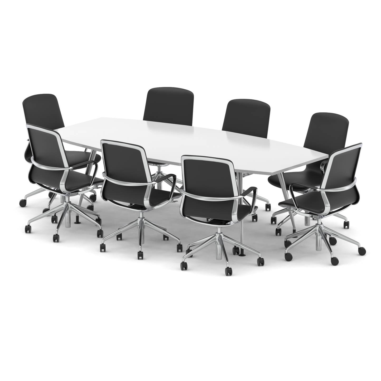 High Gloss 2400mm Writable Boardroom Table With Set Of Executive Chairs - Ergometric