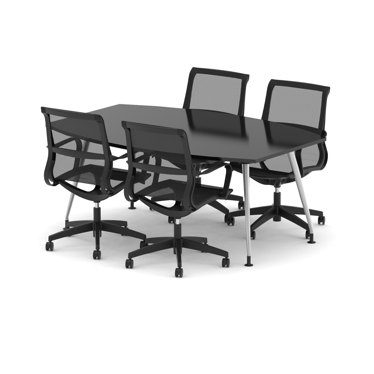 High Gloss 1800mm Writable Boardroom Table With Set Of Executive Chairs - Ergometric