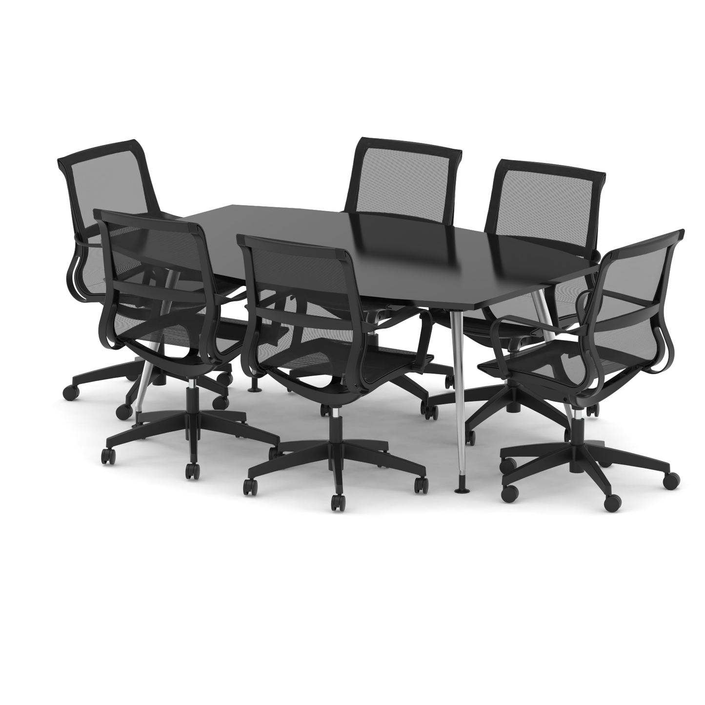 High Gloss 1800mm Writable Boardroom Table With Set Of Executive Chairs - Ergometric