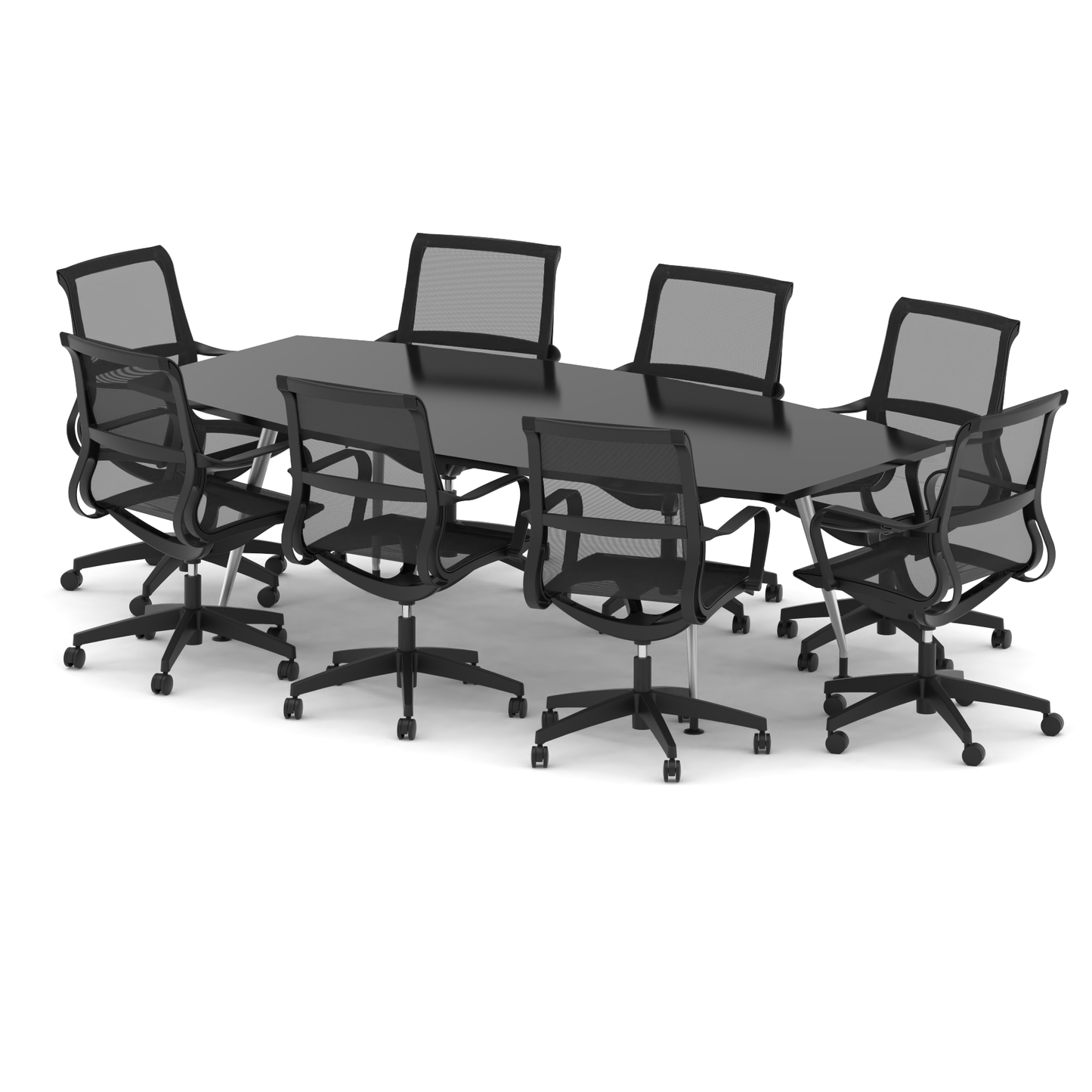 High Gloss 2400mm Writable Boardroom Table With Set Of Executive Chairs - Ergometric