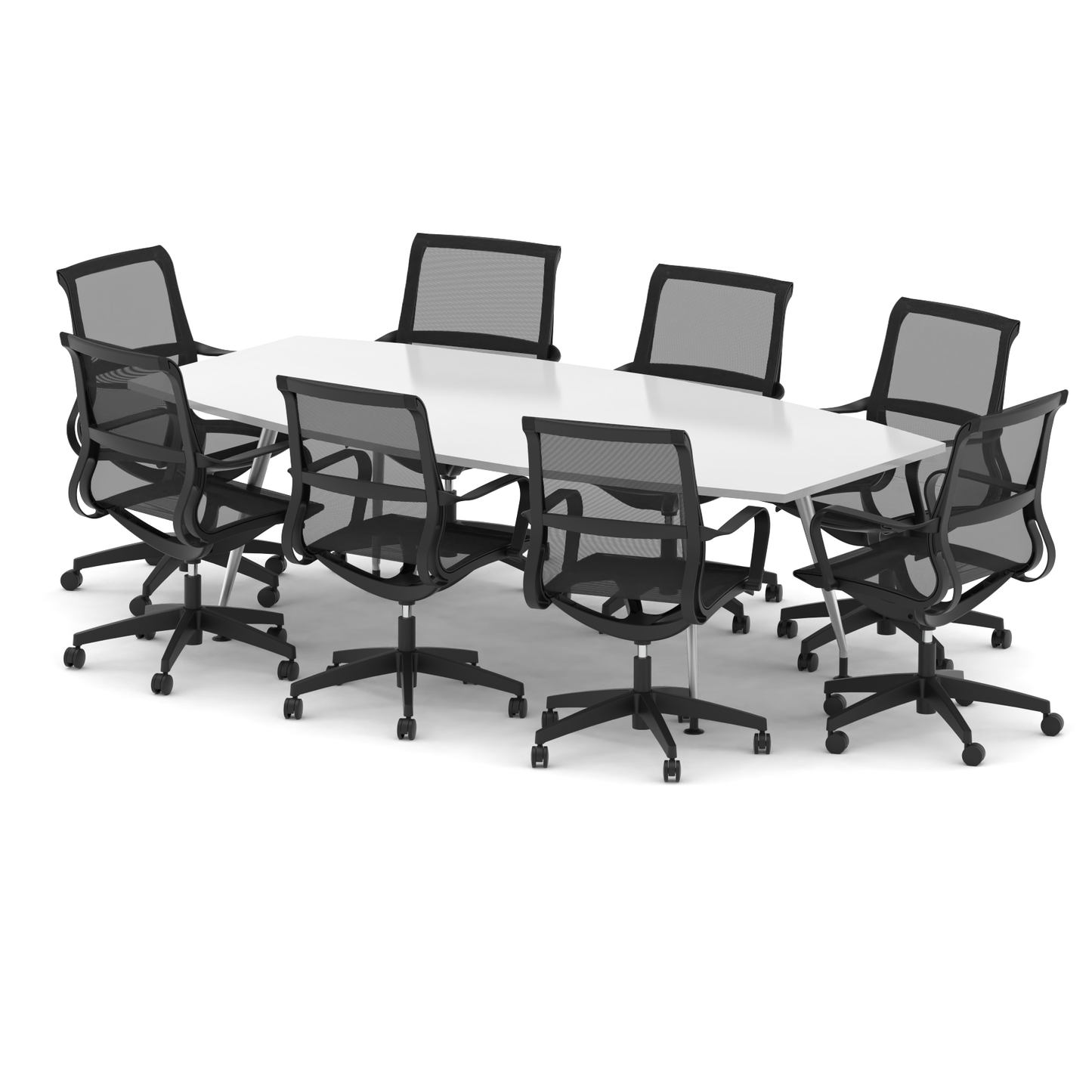 High Gloss 2400mm Writable Boardroom Table With Set Of Executive Chairs - Ergometric