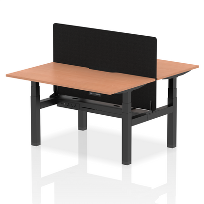 Air Back-to-Back Scalloped Edge Height Adjustable Bench Desk - 2 Person with Black Straight Screen - Ergometric