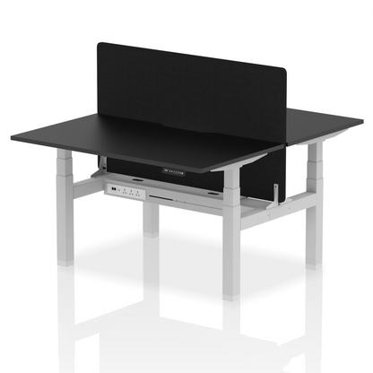 Air Back-to-Back Scalloped Edge Height Adjustable Bench Desk - 2 Person with Black Straight Screen - Ergometric