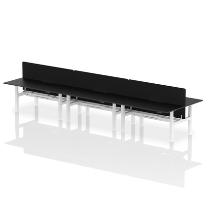 Air Back-to-Back Scalloped Edge Height Adjustable Bench Desk - 6 Person with Black Straight Screen - Ergometric