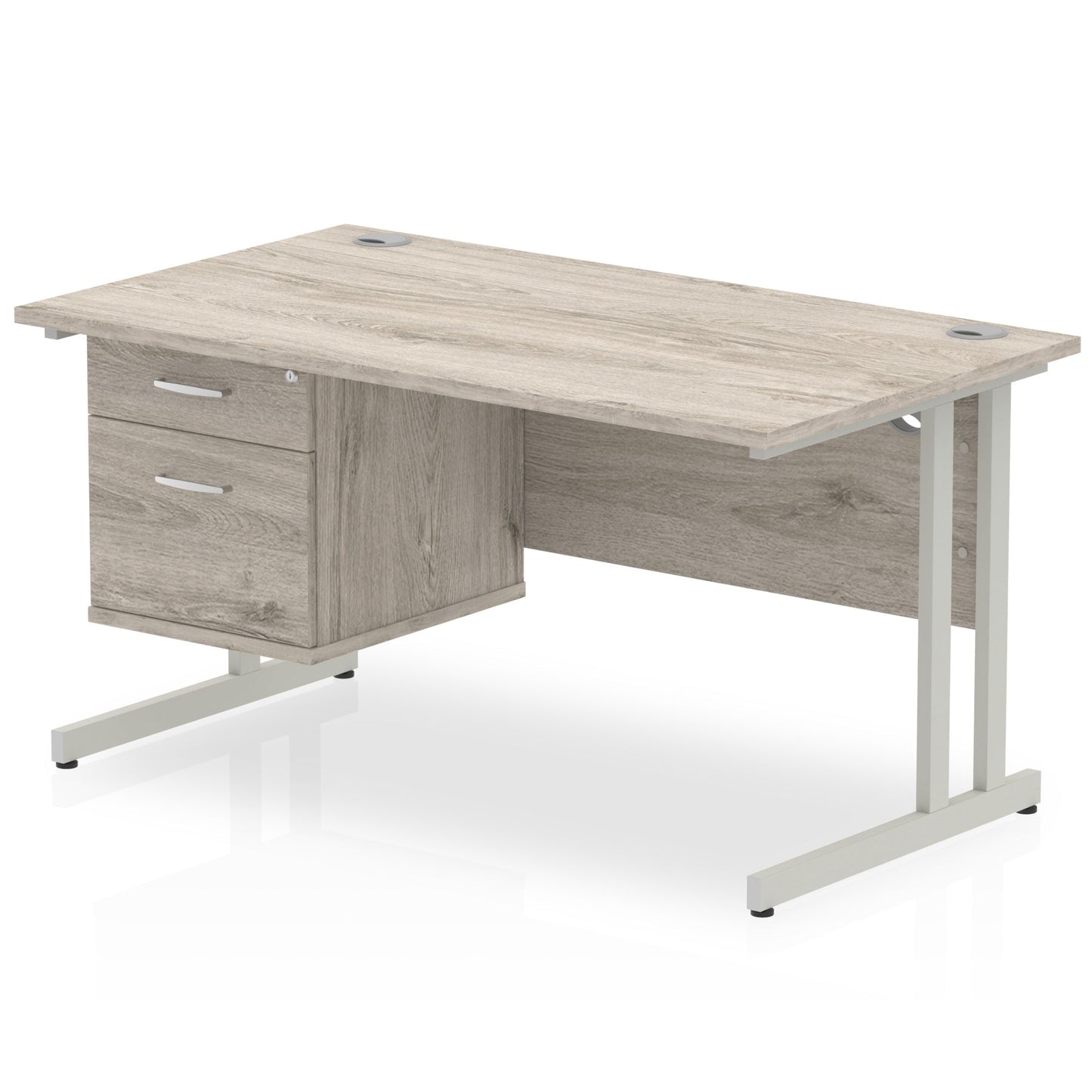 Impulse 1400mm Cantilever Straight Desk With Single Fixed Pedestal - Ergometric