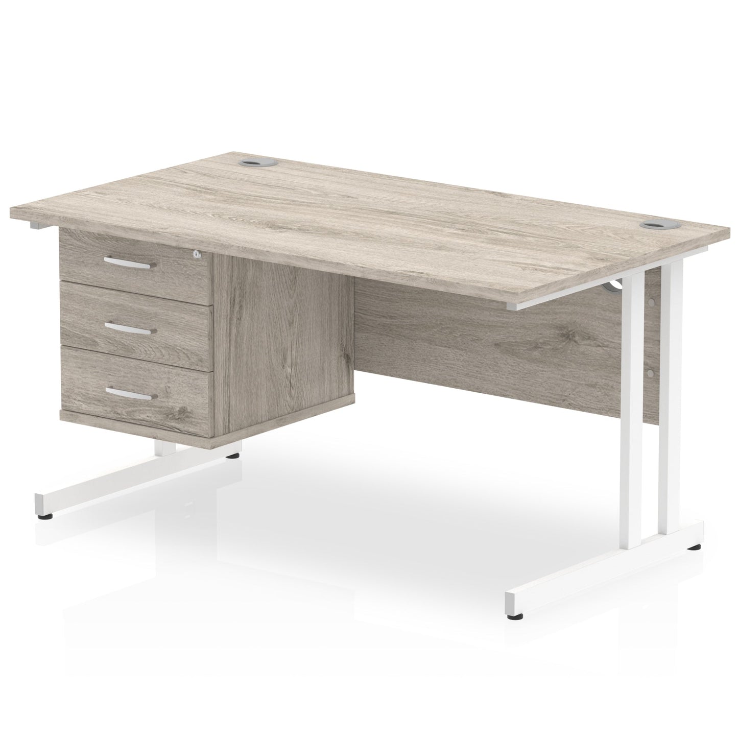 Impulse 1400mm Cantilever Straight Desk With Single Fixed Pedestal - Ergometric