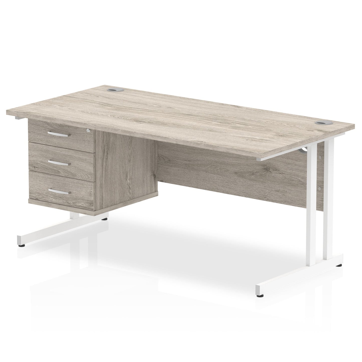 Impulse 1600mm Cantilever Straight Desk With Single Fixed Pedestal - Ergometric