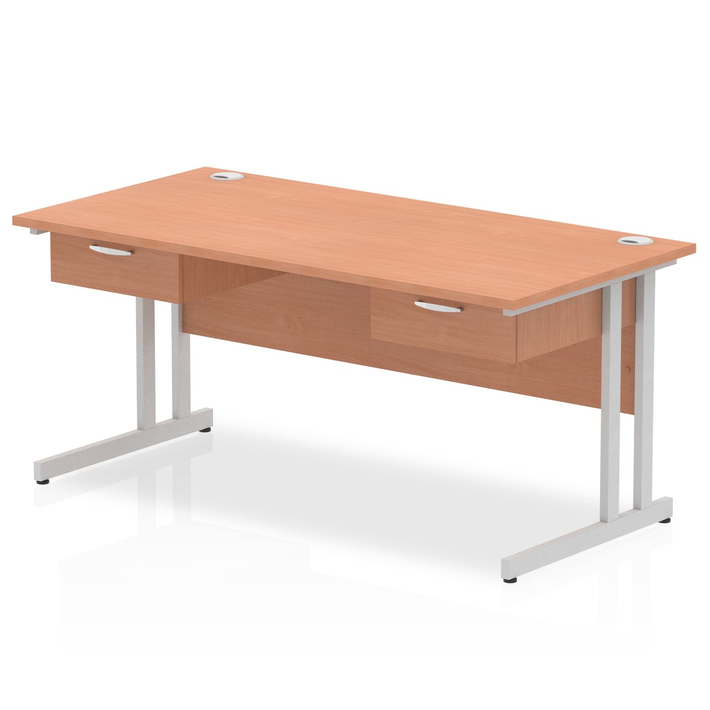 Impulse Cantilever Straight Desk Silver Frame With Two One Drawer Fixed Pedestals - Ergometric