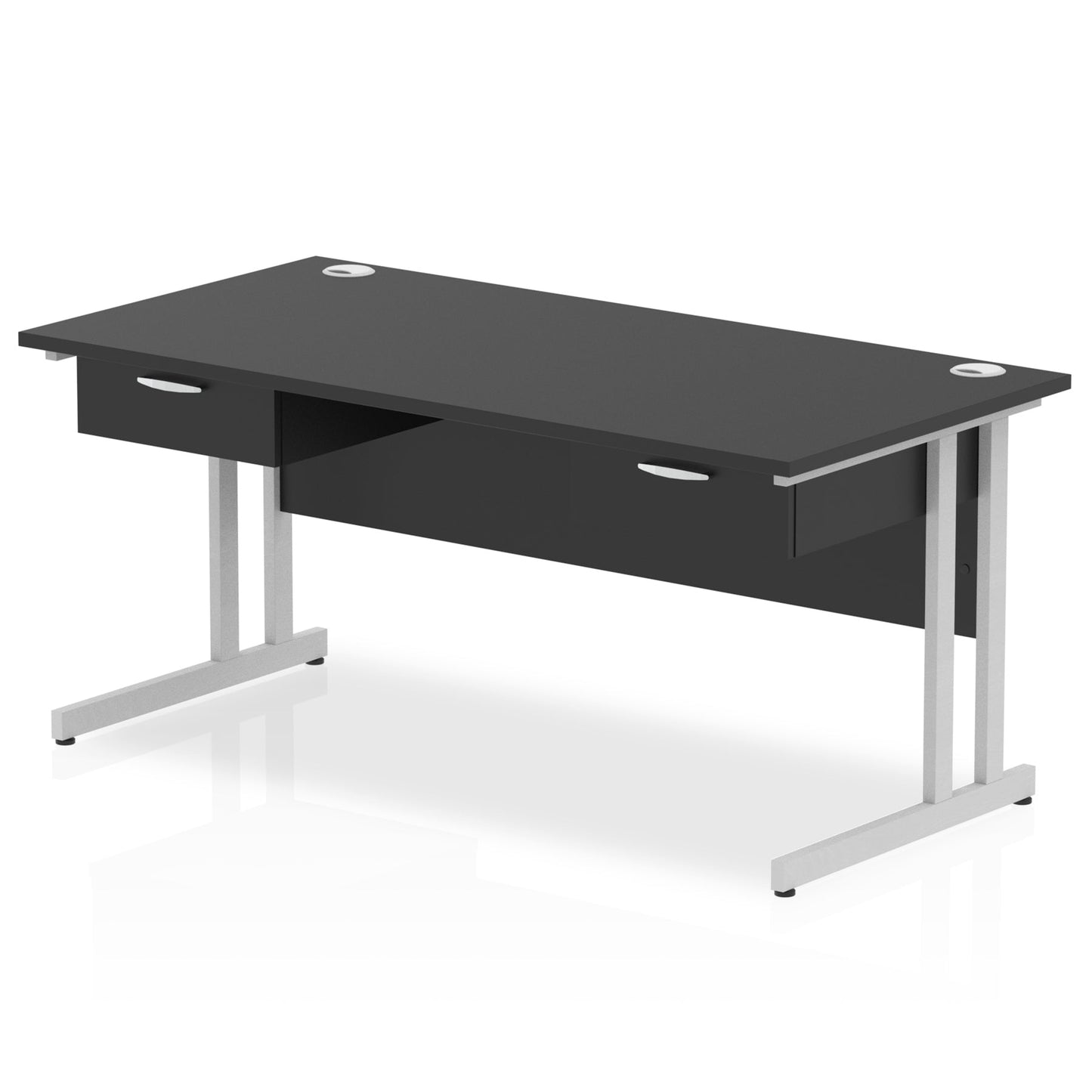 Impulse Cantilever Straight Desk Silver Frame With Two One Drawer Fixed Pedestals - Ergometric