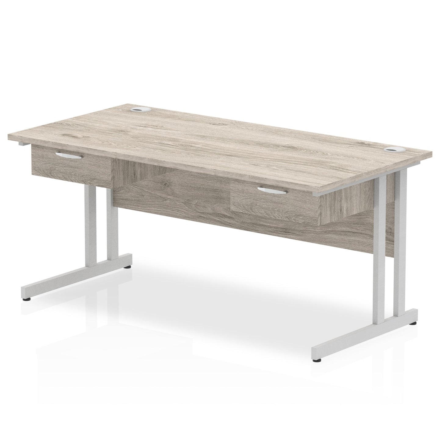 Impulse Cantilever Straight Desk Silver Frame With Two One Drawer Fixed Pedestals - Ergometric