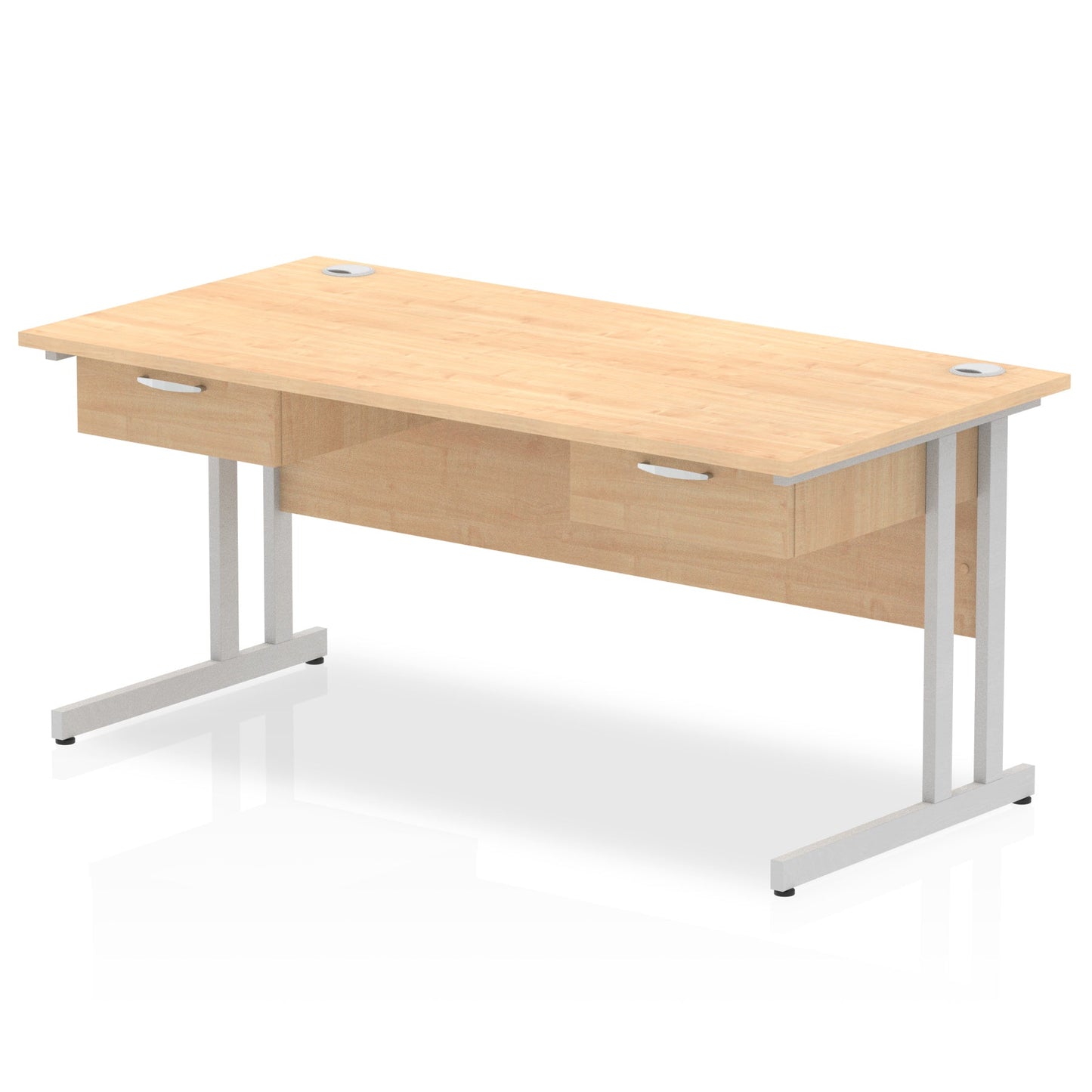 Impulse Cantilever Straight Desk Silver Frame With Two One Drawer Fixed Pedestals - Ergometric