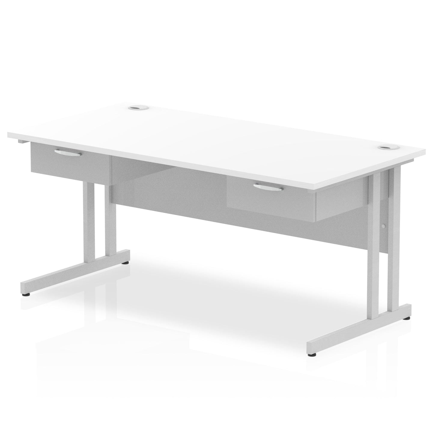 Impulse Cantilever Straight Desk Silver Frame With Two One Drawer Fixed Pedestals - Ergometric