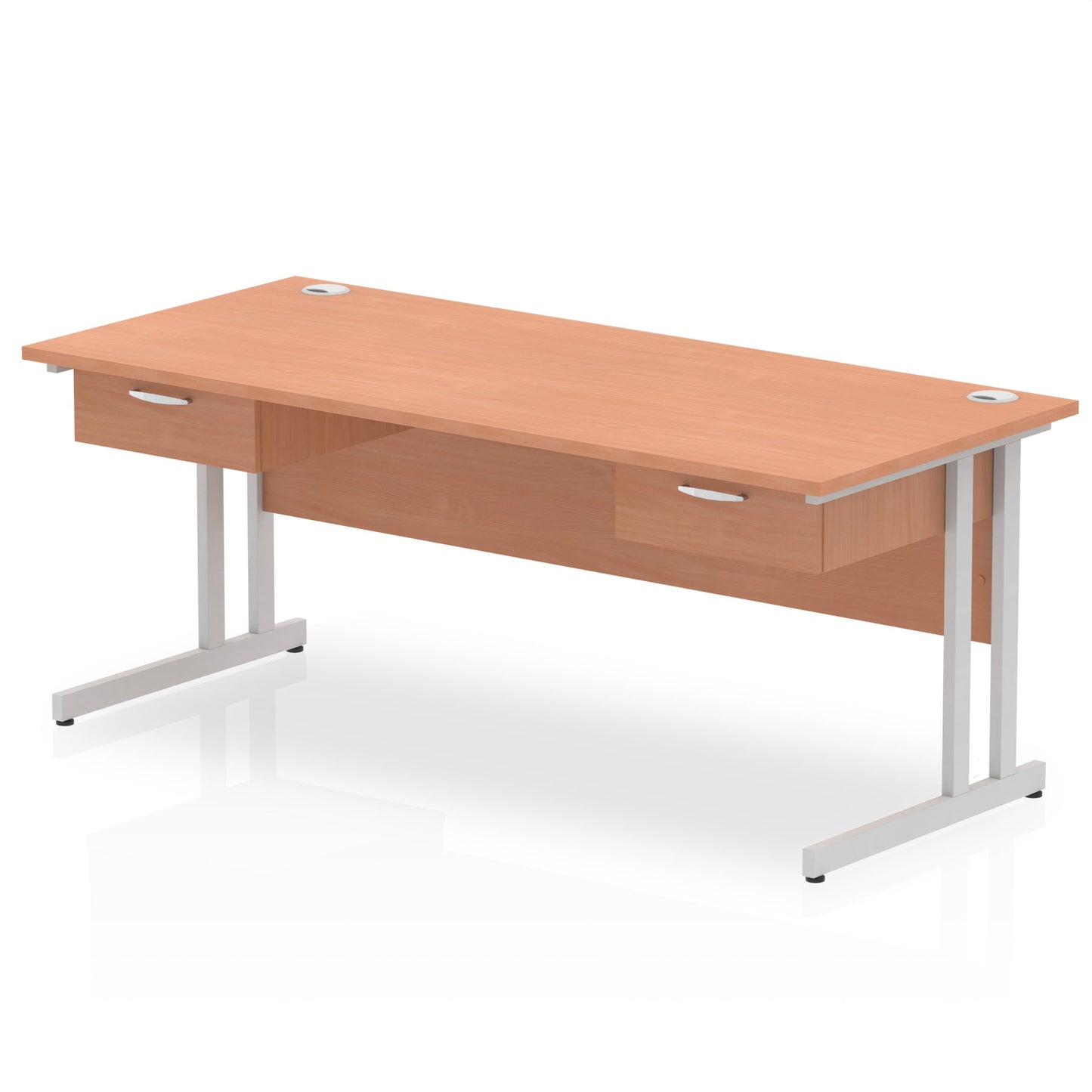 Impulse Cantilever Straight Desk Silver Frame With Two One Drawer Fixed Pedestals - Ergometric