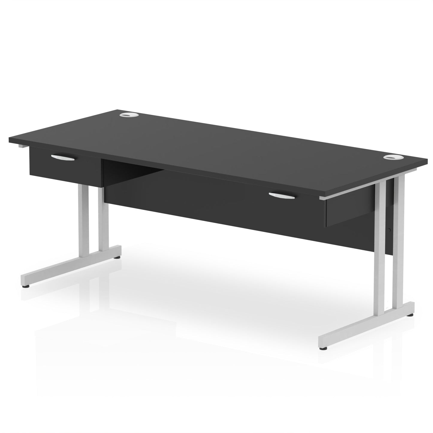 Impulse Cantilever Straight Desk Silver Frame With Two One Drawer Fixed Pedestals - Ergometric