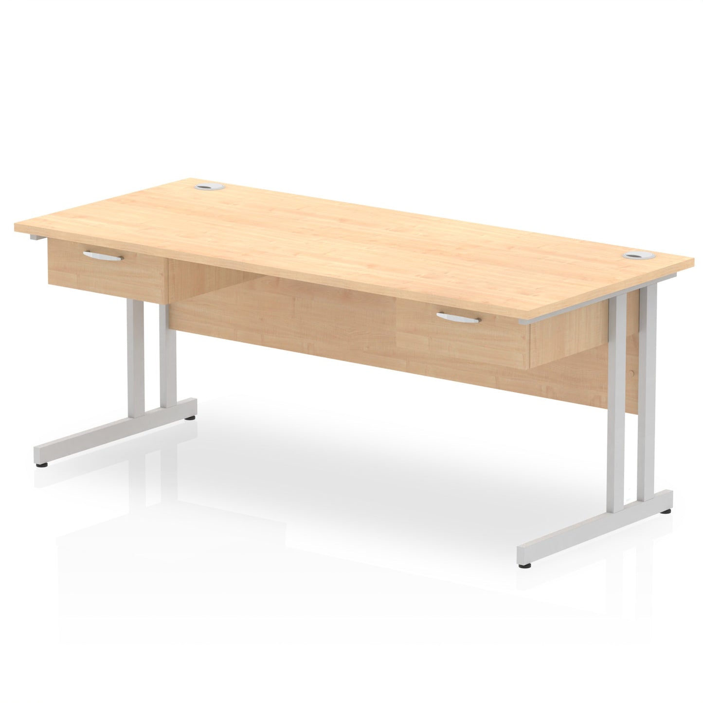 Impulse Cantilever Straight Desk Silver Frame With Two One Drawer Fixed Pedestals - Ergometric