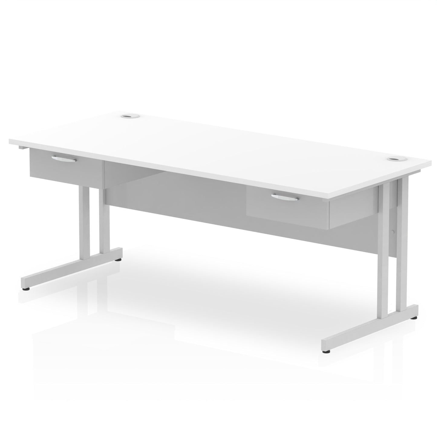 Impulse Cantilever Straight Desk Silver Frame With Two One Drawer Fixed Pedestals - Ergometric