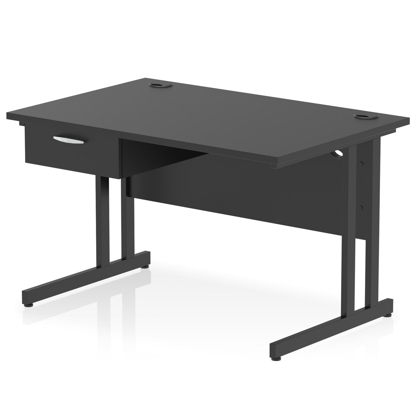 Impulse Cantilever Straight Desk Black Frame With Single One Drawer Fixed Pedestal - Ergometric