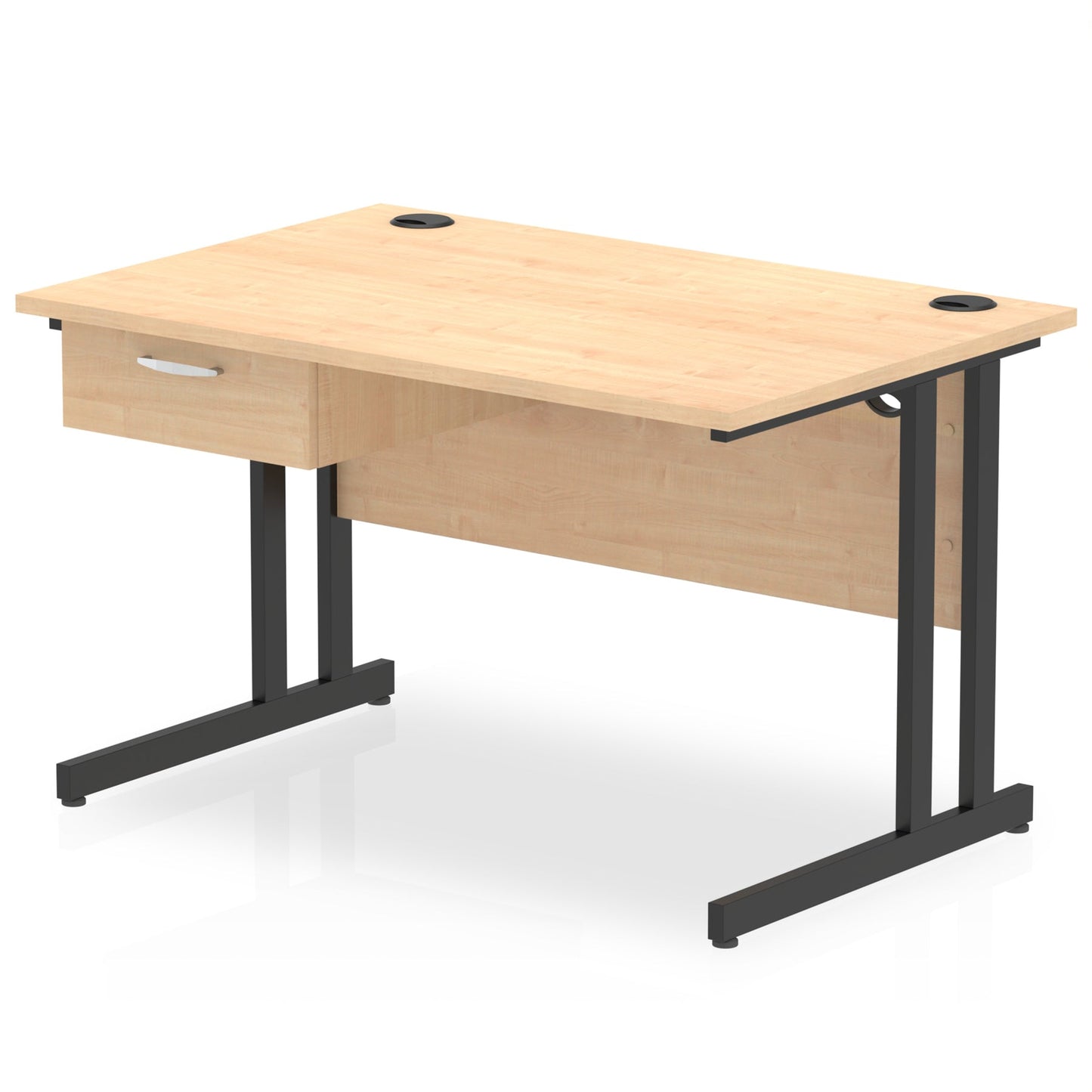 Impulse Cantilever Straight Desk Black Frame With Single One Drawer Fixed Pedestal - Ergometric