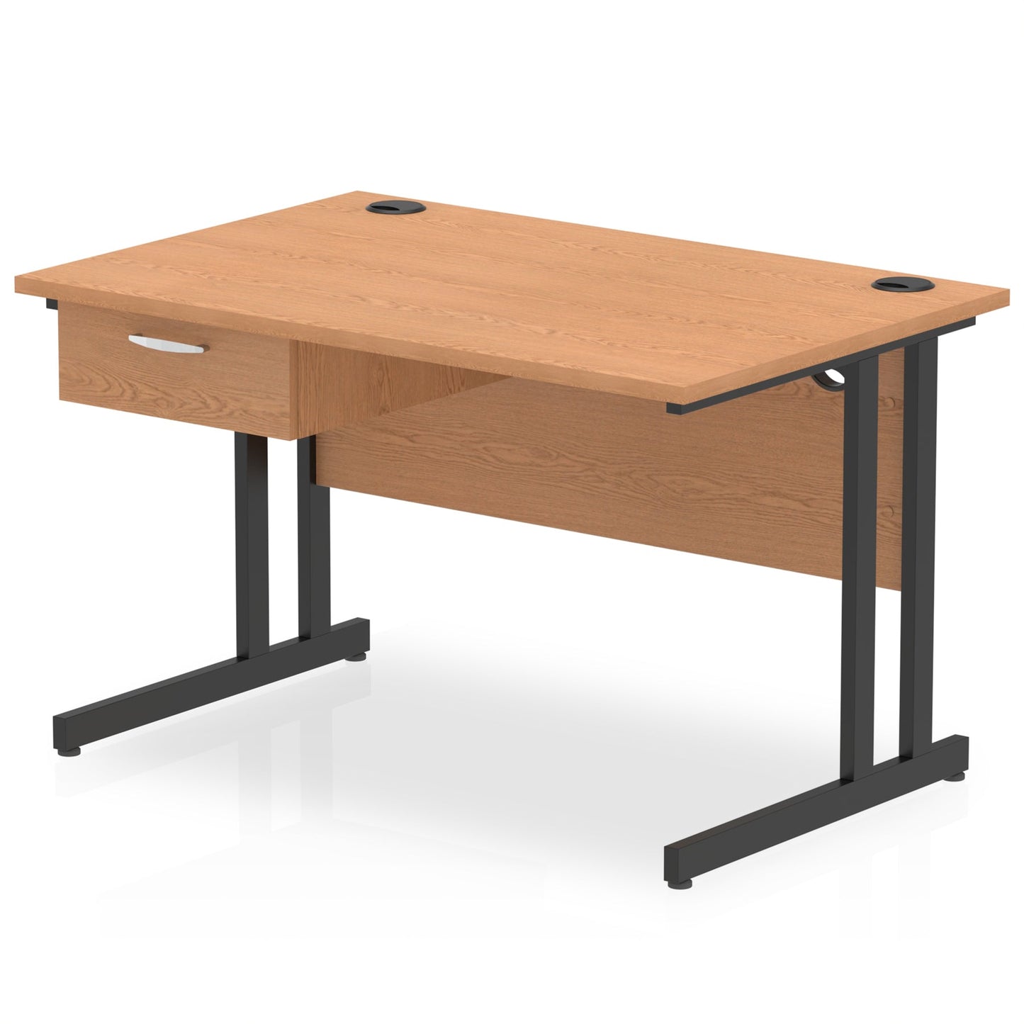 Impulse Cantilever Straight Desk Black Frame With Single One Drawer Fixed Pedestal - Ergometric