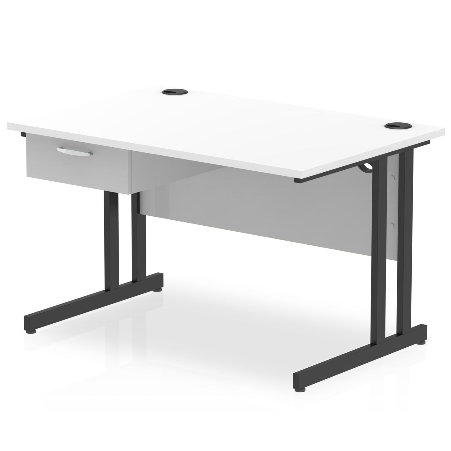 Impulse Cantilever Straight Desk Black Frame With Single One Drawer Fixed Pedestal - Ergometric