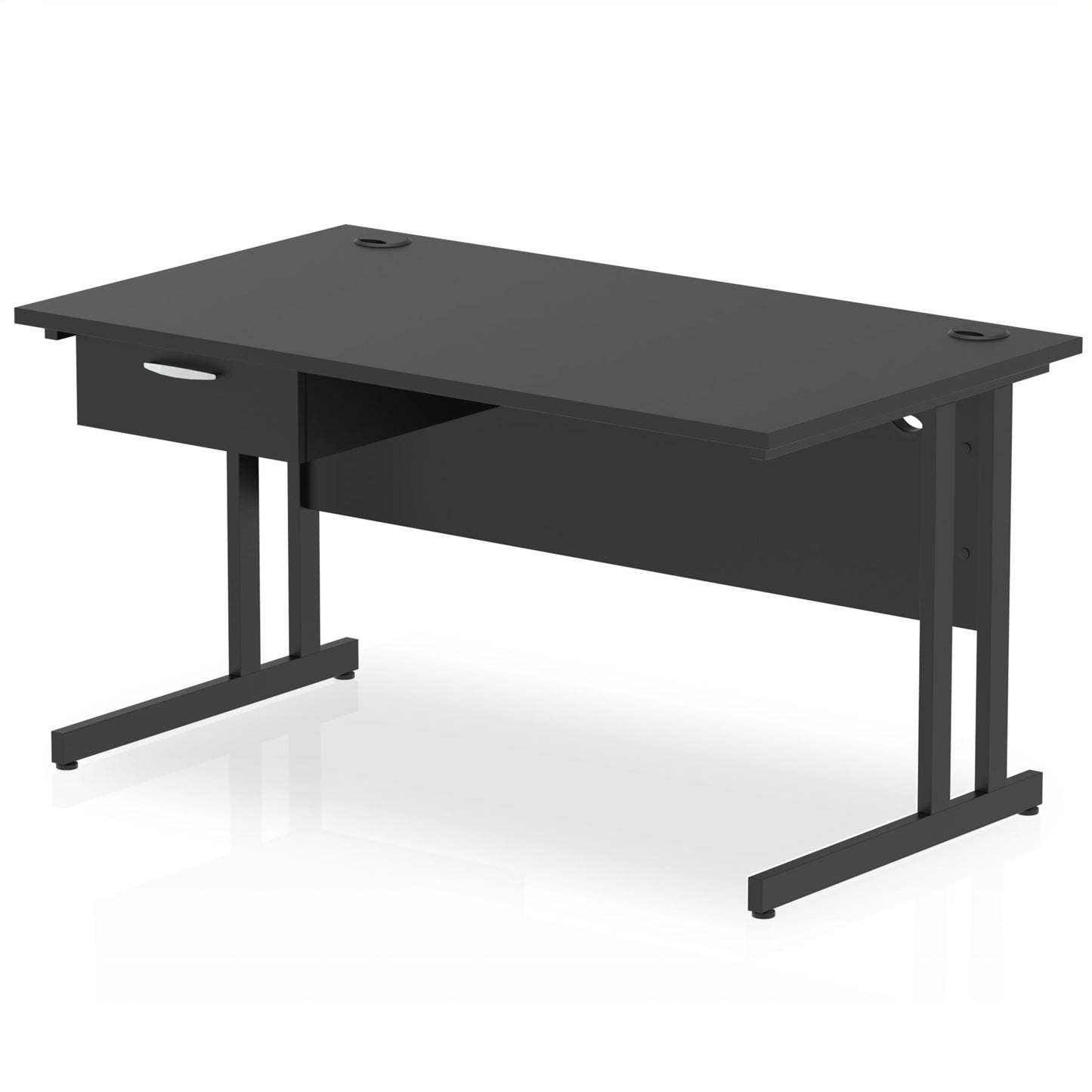 Impulse Cantilever Straight Desk Black Frame With Single One Drawer Fixed Pedestal - Ergometric