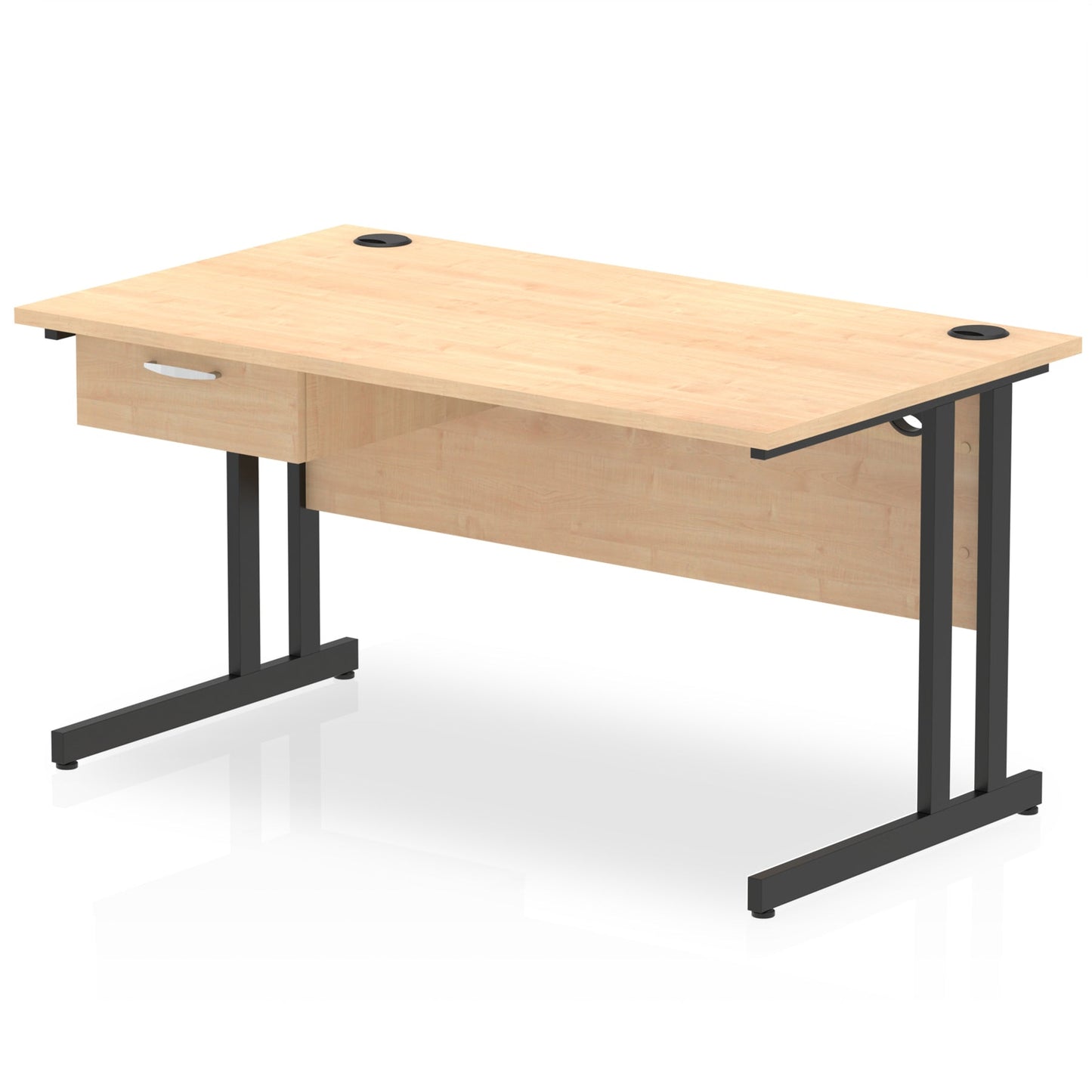 Impulse Cantilever Straight Desk Black Frame With Single One Drawer Fixed Pedestal - Ergometric