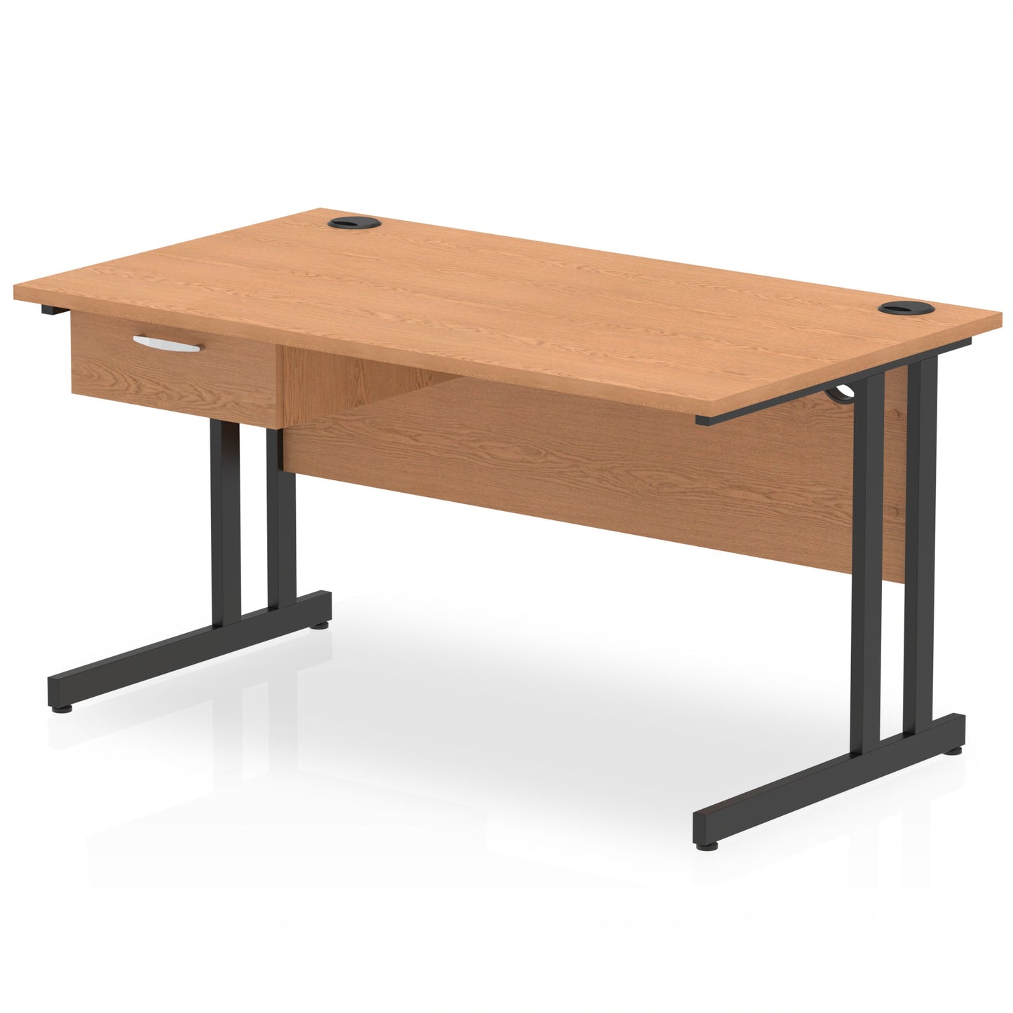 Impulse Cantilever Straight Desk Black Frame With Single One Drawer Fixed Pedestal - Ergometric