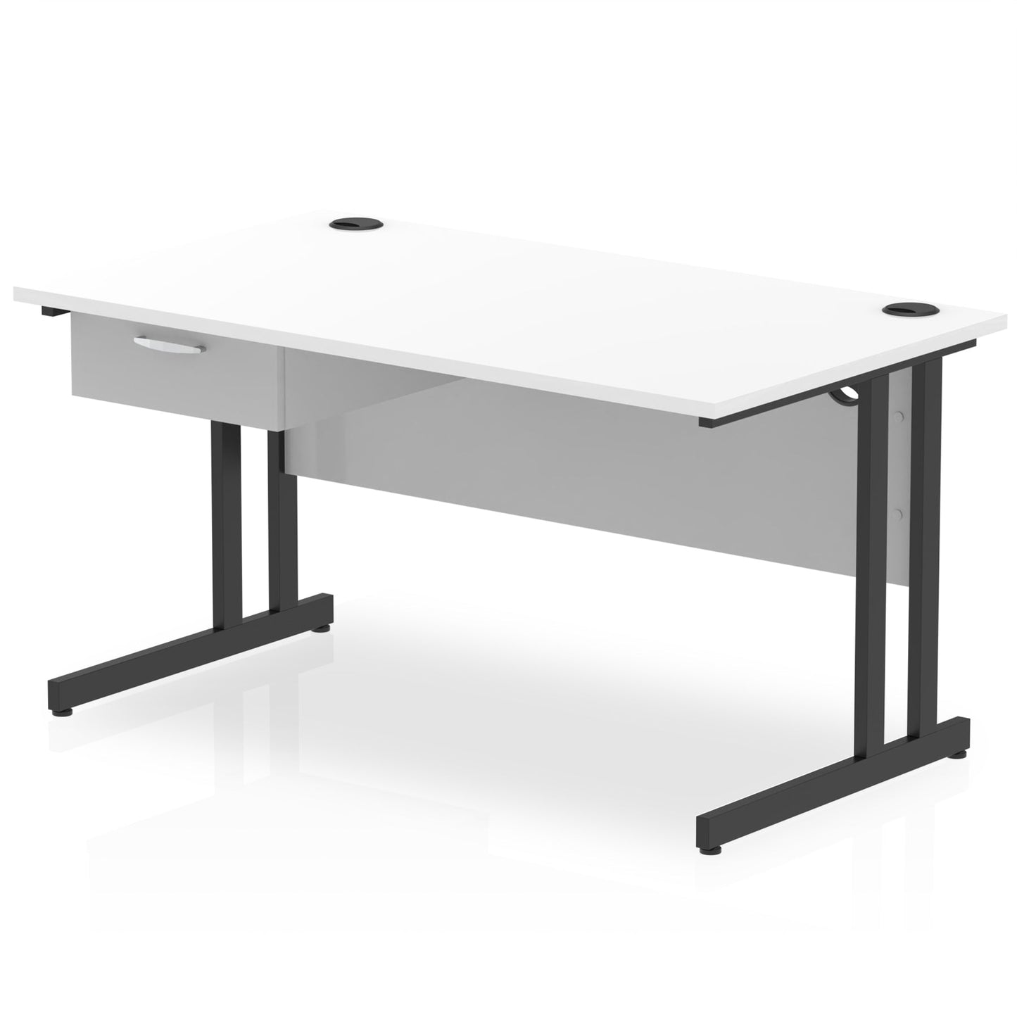 Impulse Cantilever Straight Desk Black Frame With Single One Drawer Fixed Pedestal - Ergometric