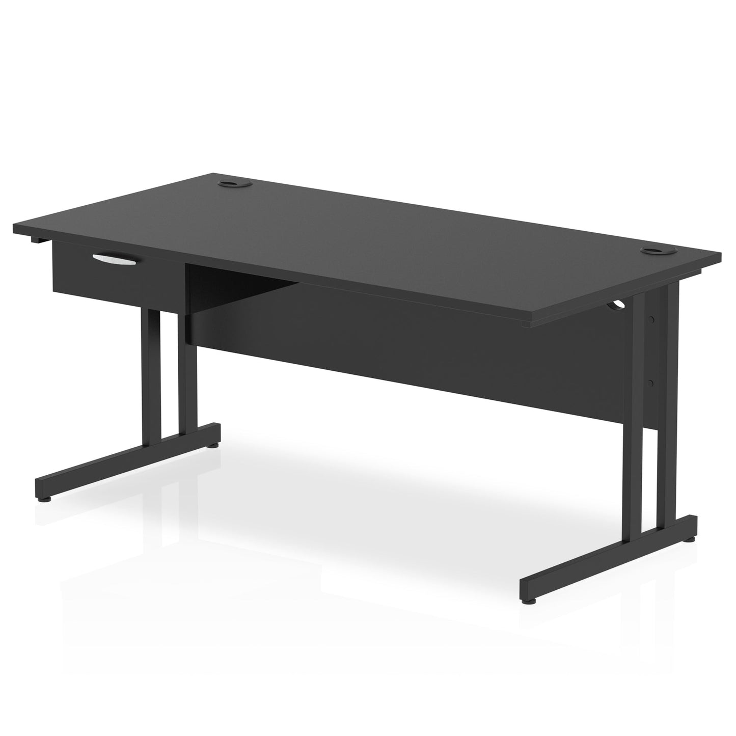 Impulse Cantilever Straight Desk Black Frame With Single One Drawer Fixed Pedestal - Ergometric