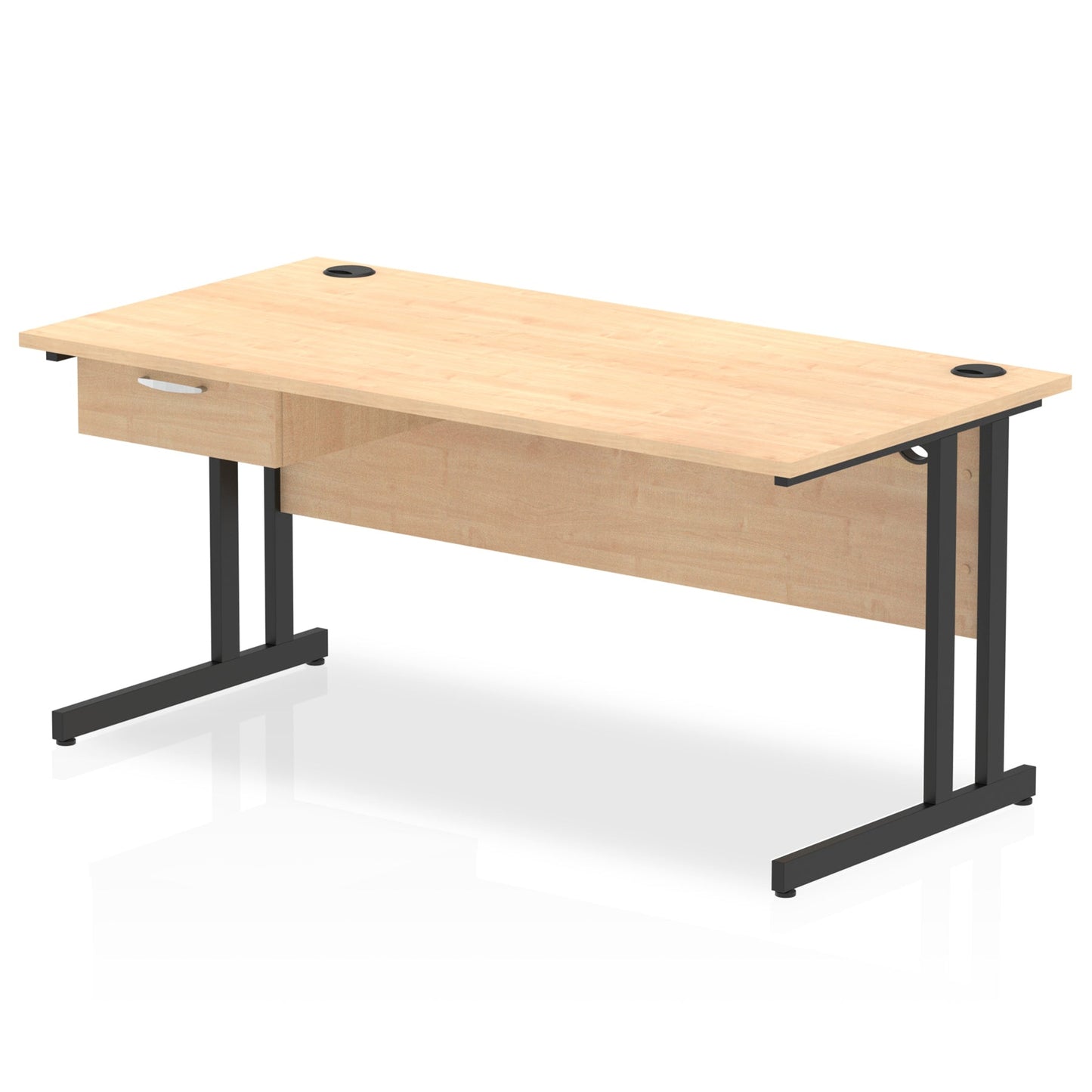 Impulse Cantilever Straight Desk Black Frame With Single One Drawer Fixed Pedestal - Ergometric