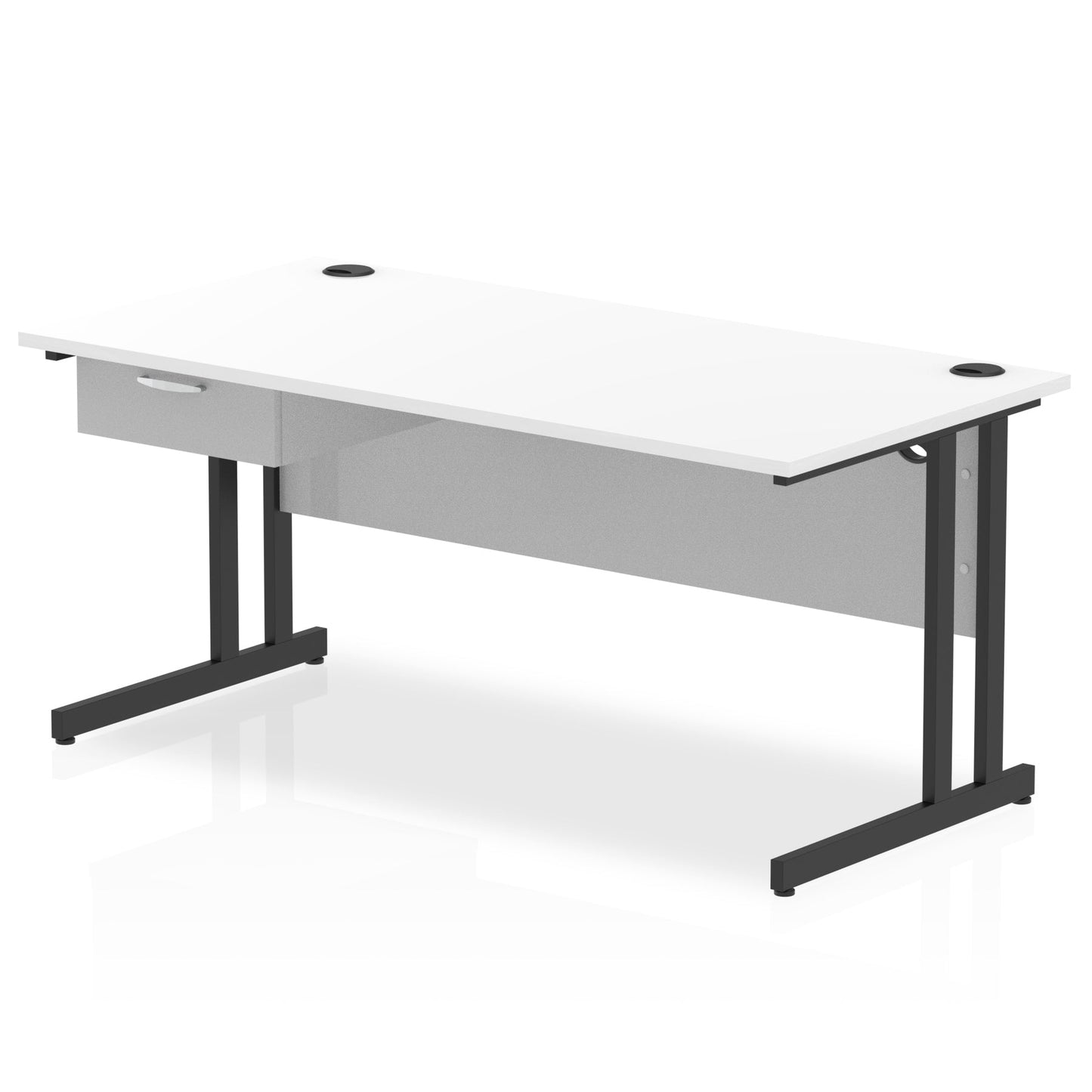 Impulse Cantilever Straight Desk Black Frame With Single One Drawer Fixed Pedestal - Ergometric