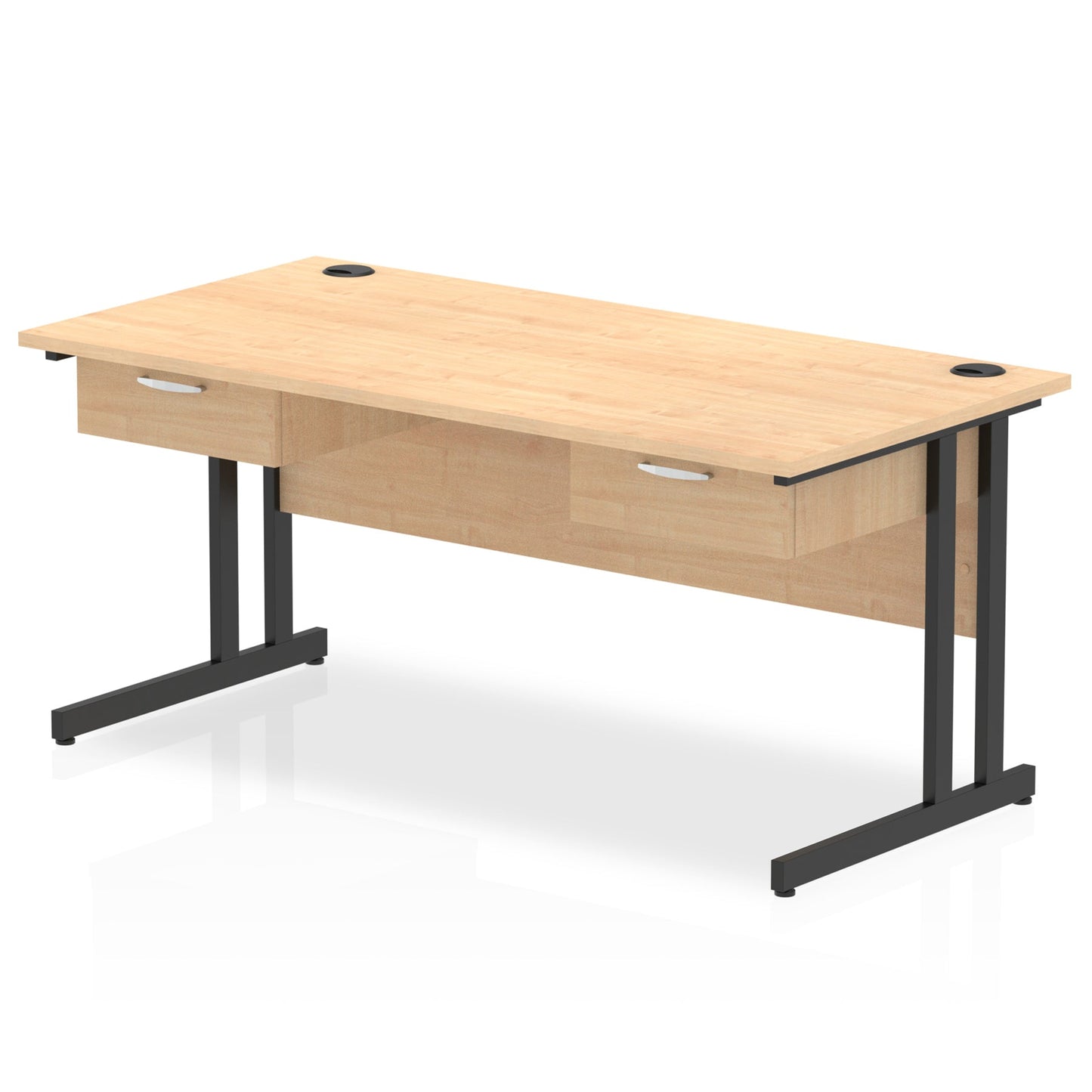 Impulse Cantilever Straight Desk Black Frame With Two One Drawer Fixed Pedestals - Ergometric