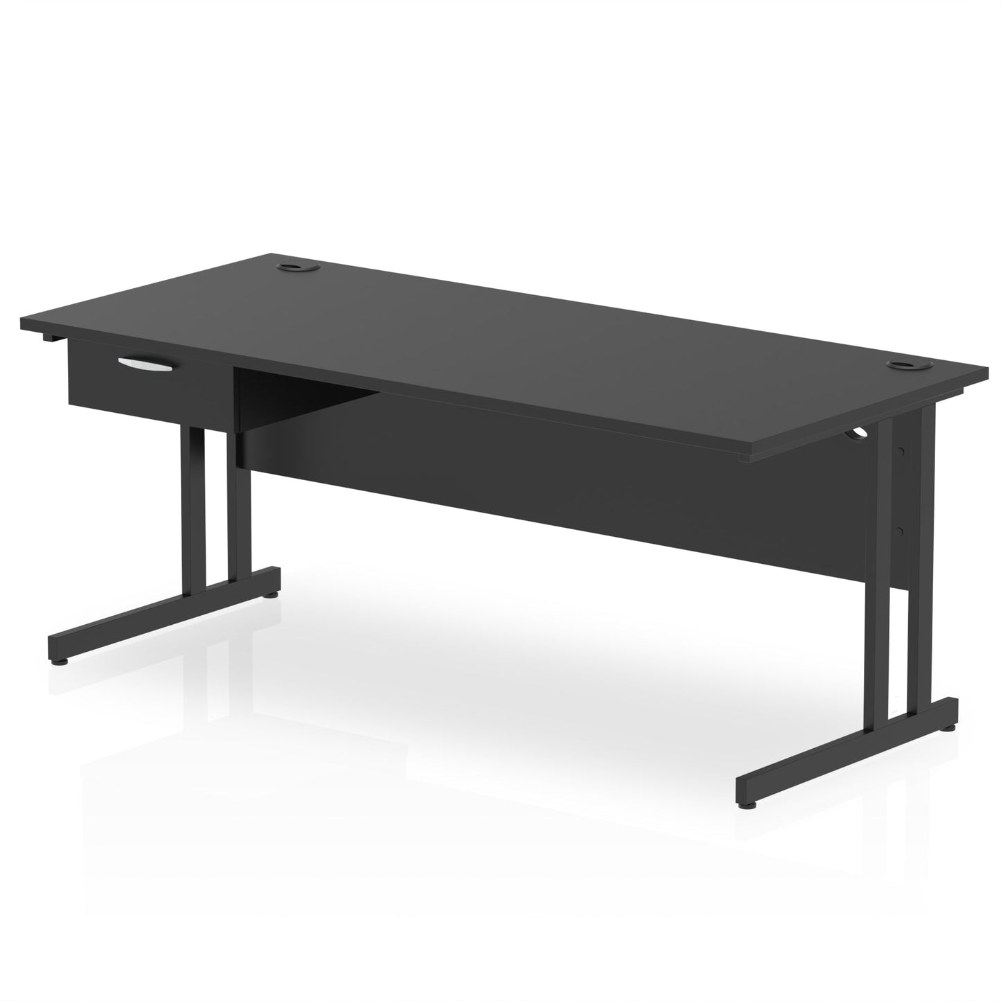 Impulse Cantilever Straight Desk Black Frame With Single One Drawer Fixed Pedestal - Ergometric