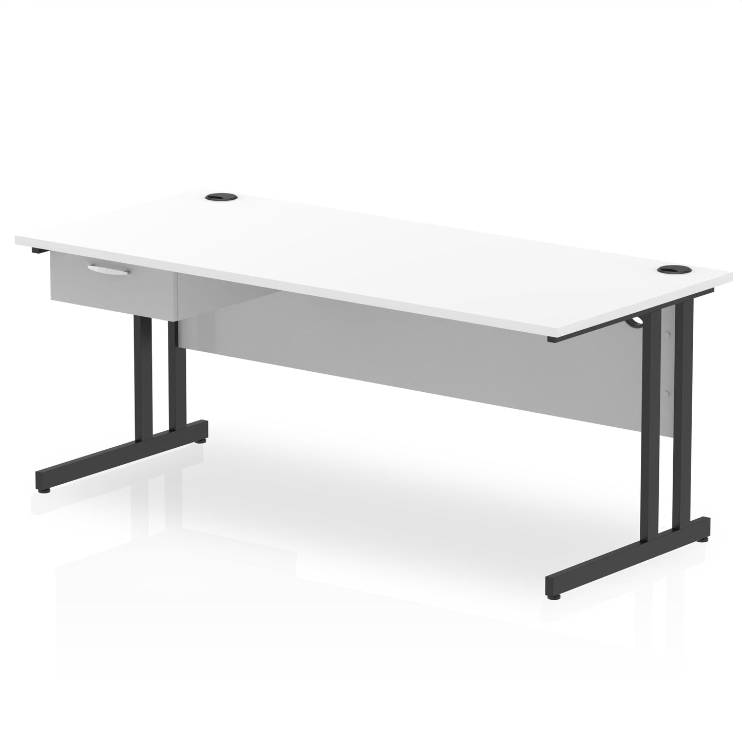 Impulse Cantilever Straight Desk Black Frame With Single One Drawer Fixed Pedestal - Ergometric