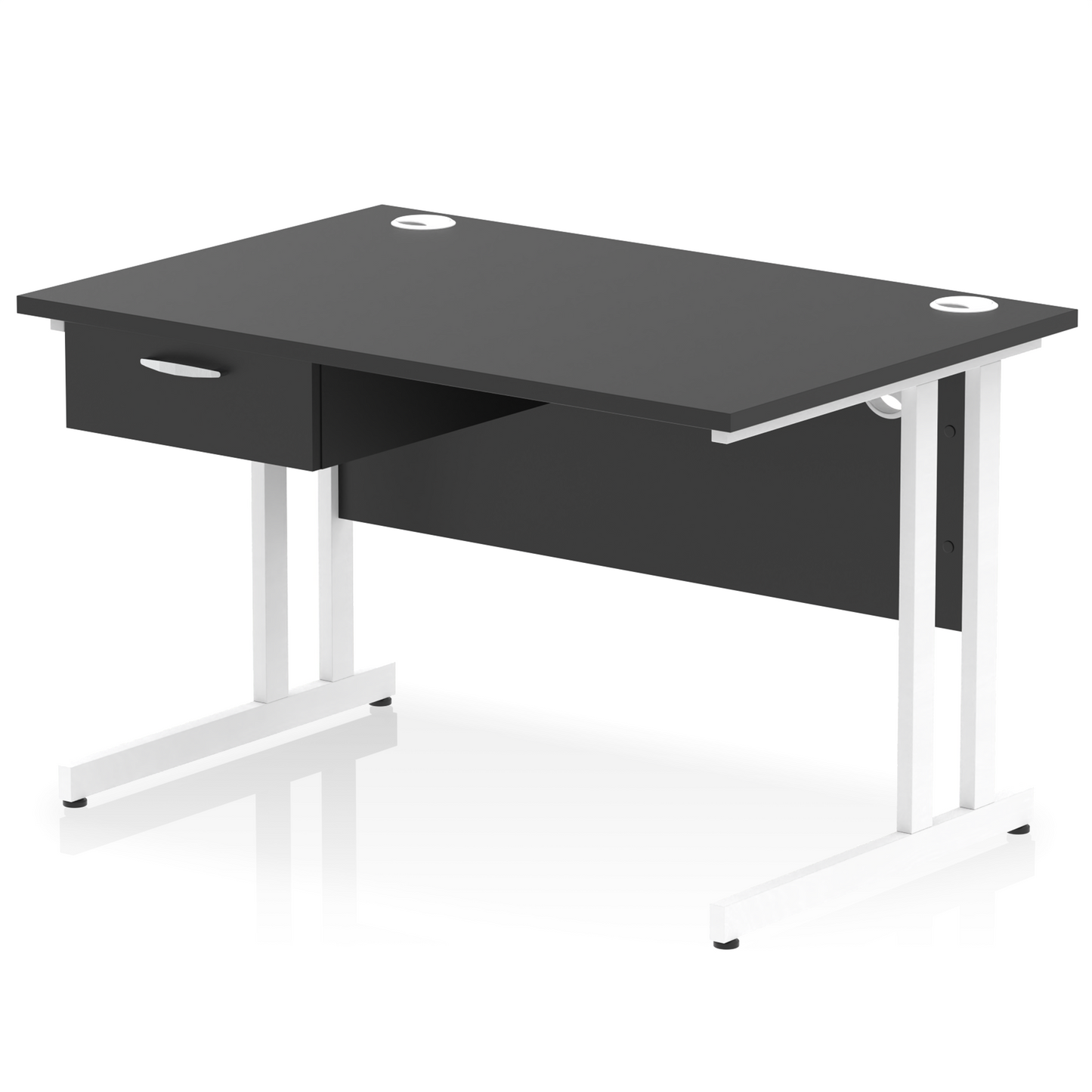 Impulse Cantilever Straight Desk White Frame With Single One Drawer Fixed Pedestal - Ergometric